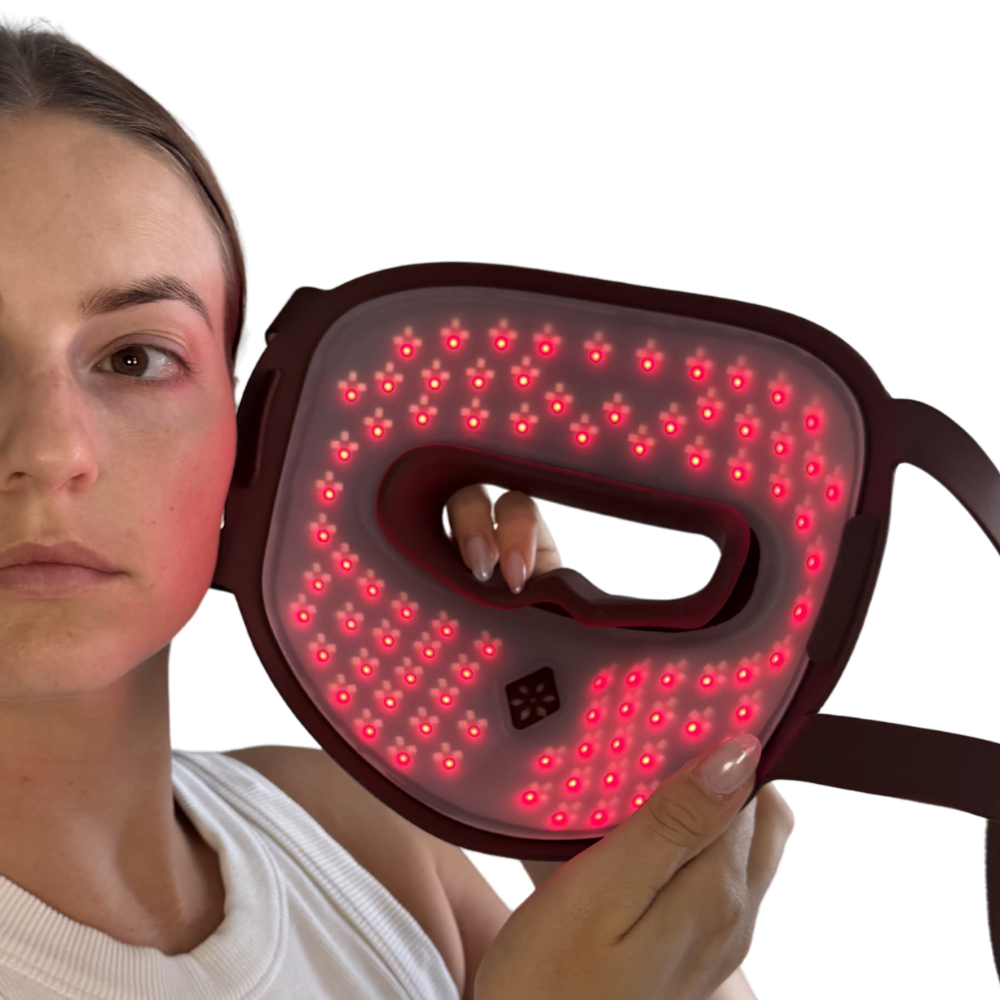 Luma9 LED face mask used in at-home light therapy skincare routine