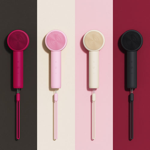 Liorae Cléa Sonic Facial Cleanser in four colours - black, cream, pink, and hot pink