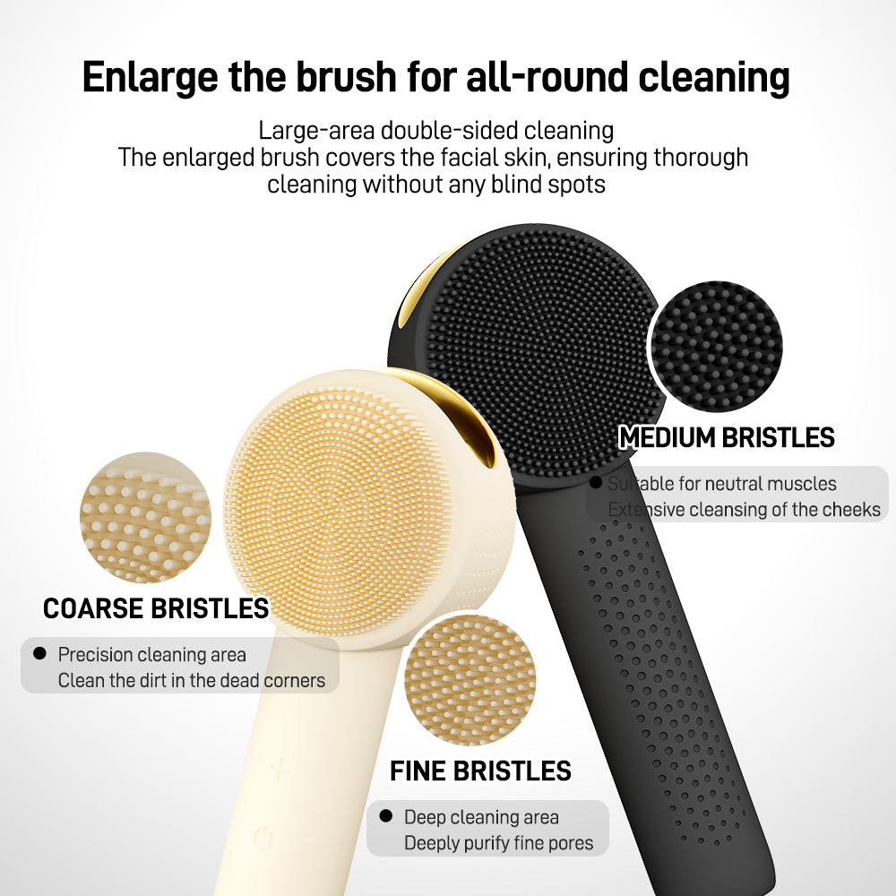 Close-up of Liorae Cléa silicone bristles – coarse, fine and medium zones for precise cleansing