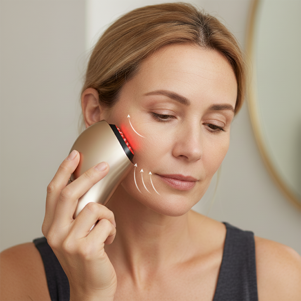 Woman using Mango+ Pro for cheek firming